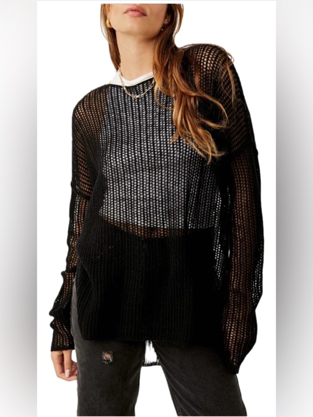Free People open knit sweater 100% cashmere